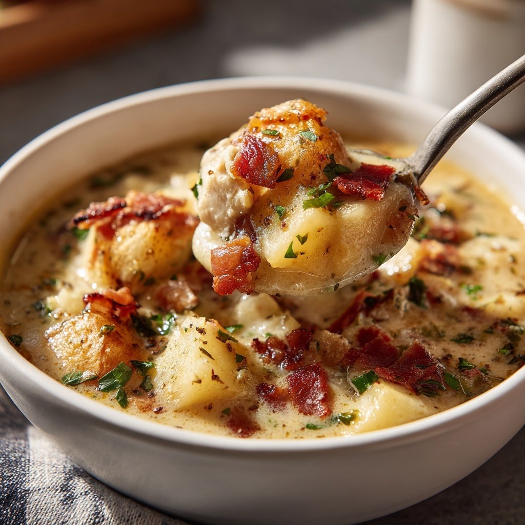 Sopa frango batatas com bacon