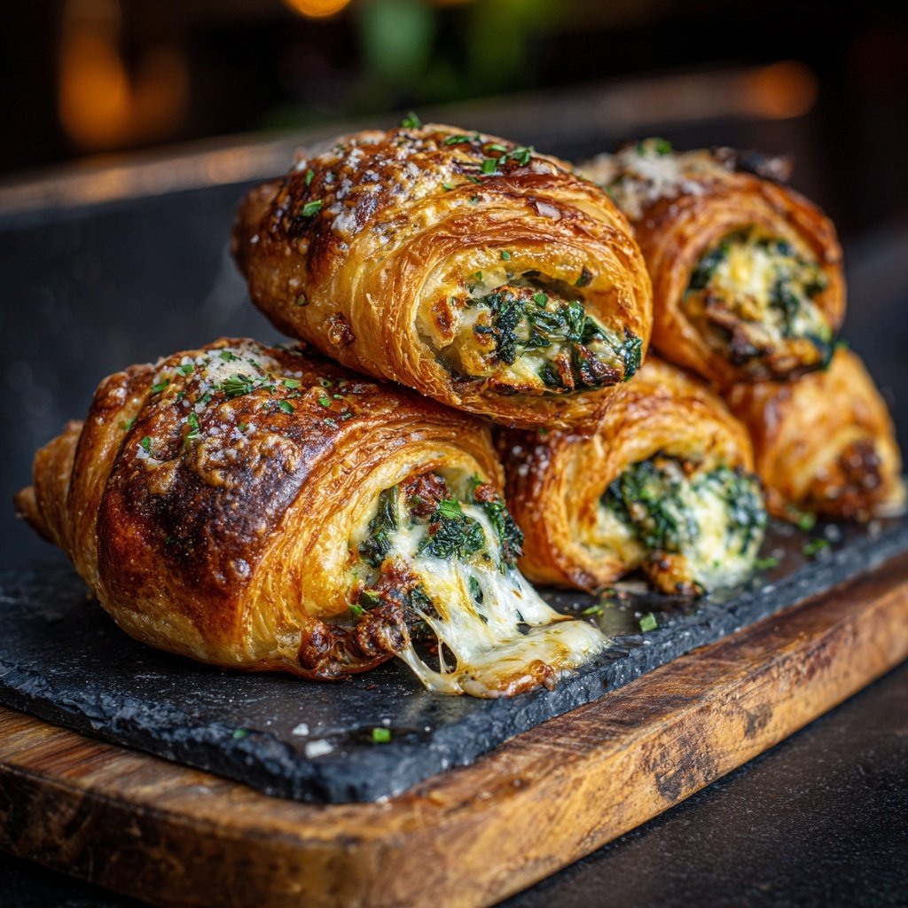 Rolos de croissant espinafre queijo