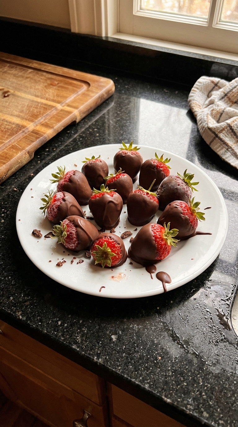 Picadas congeladas de morangos cobertos de chocolate