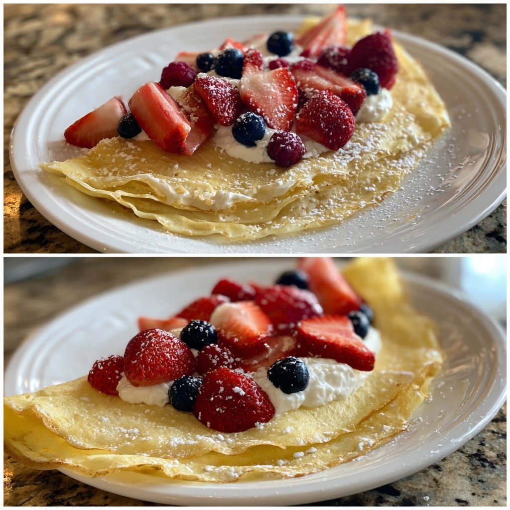 Crepes queijo cottage frutas frescas