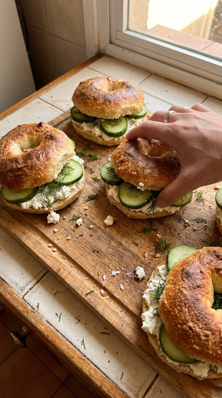 Sanduíches de bagel de requesão