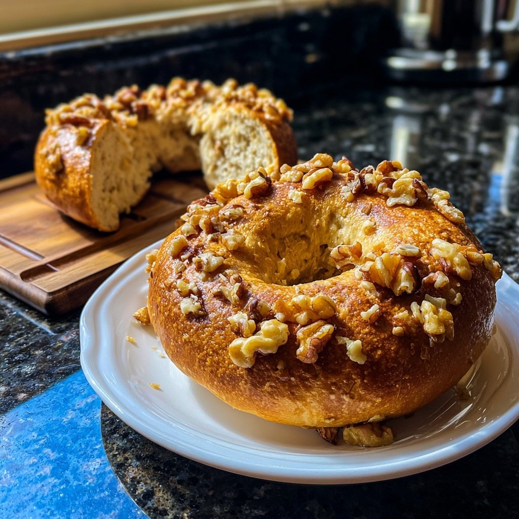 Café da manhã de bagel proteico com nozes