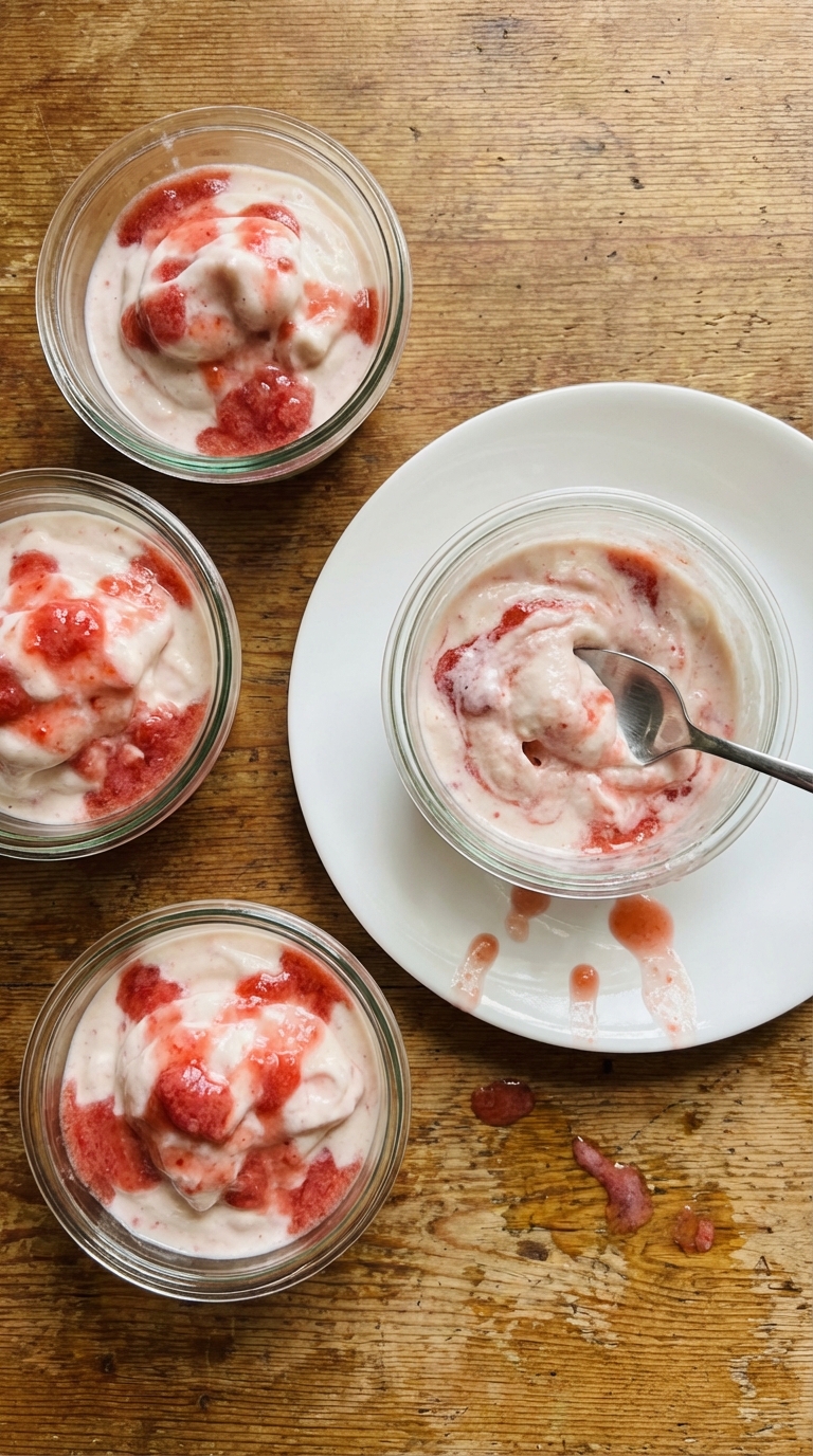 Taças de iogurte congelado recheadas de morango