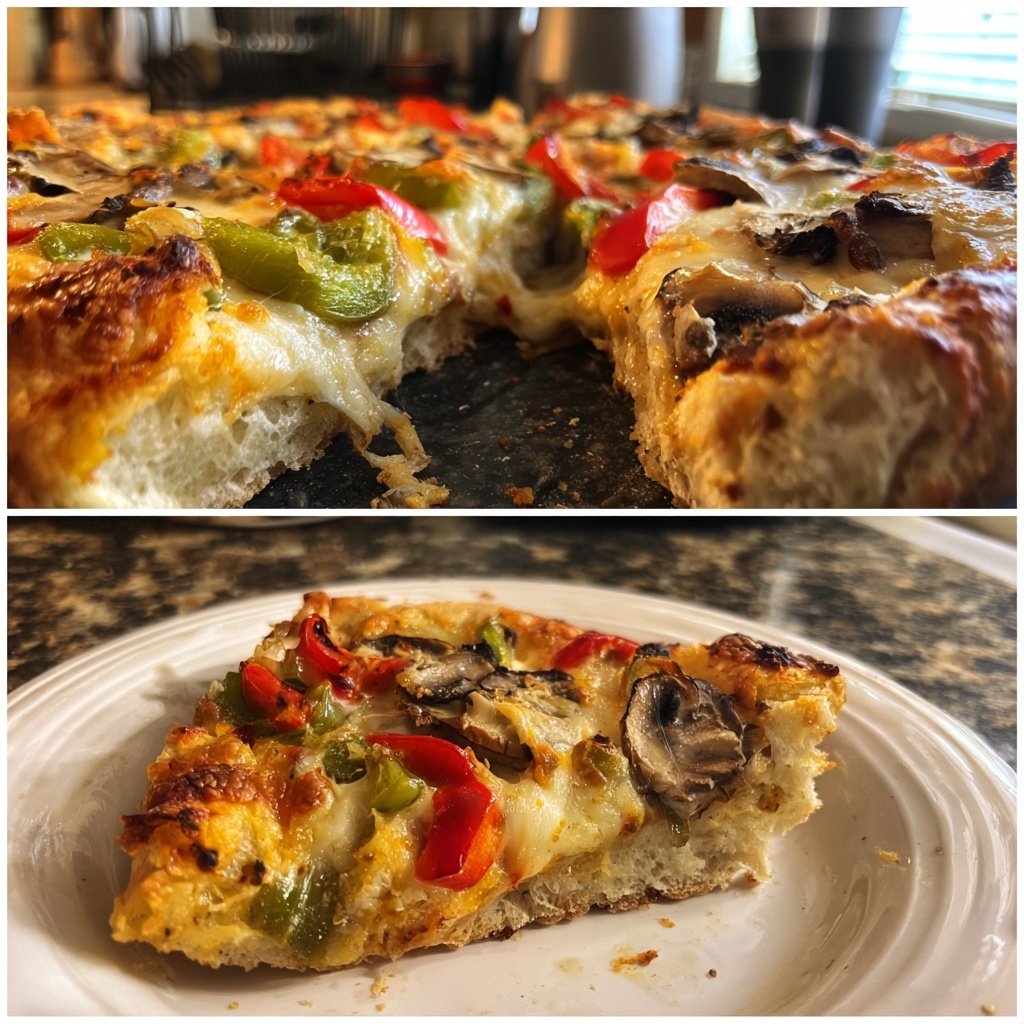 Fatias de pizza de legumes com muito recheio