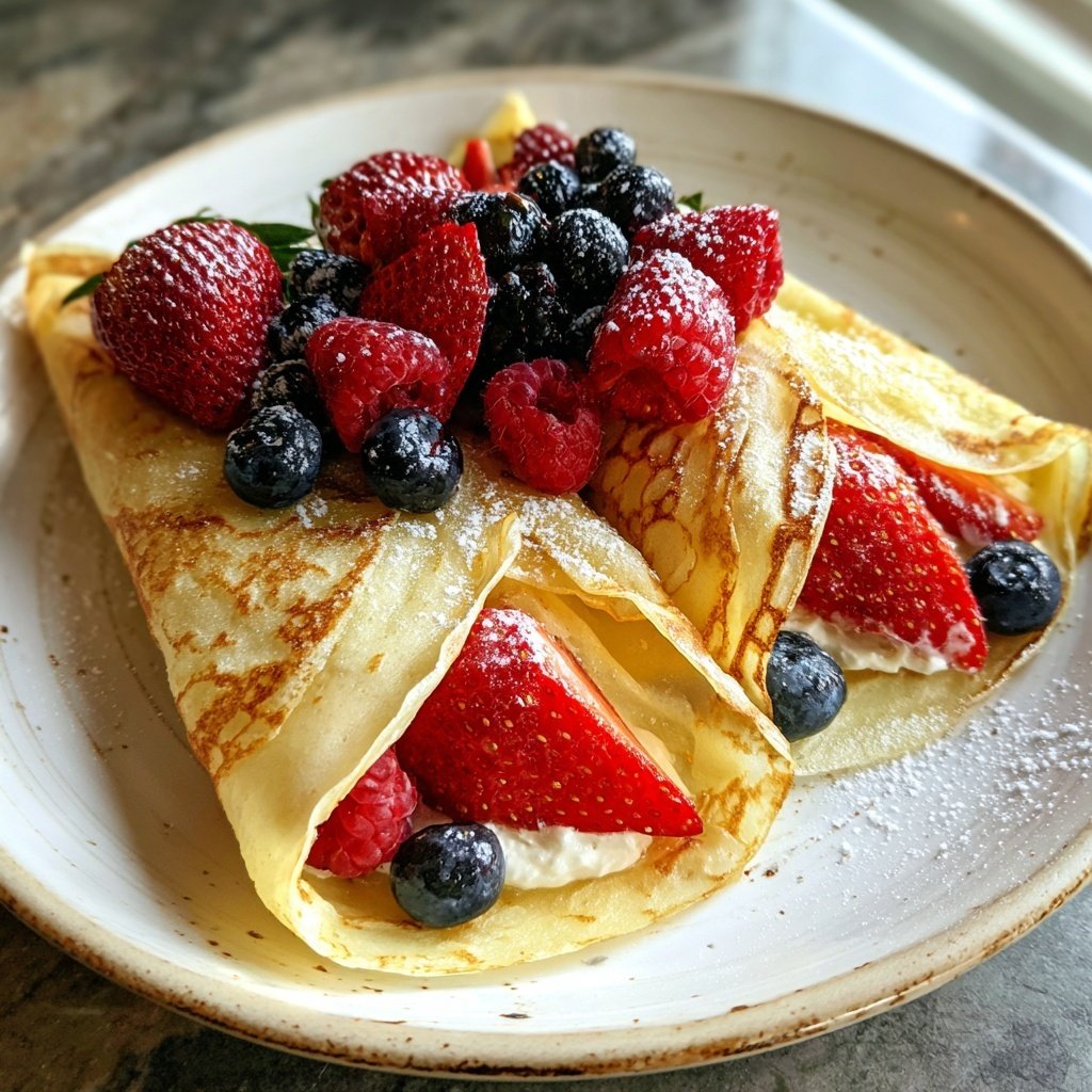 Crepes queijo cottage frutas frescas
