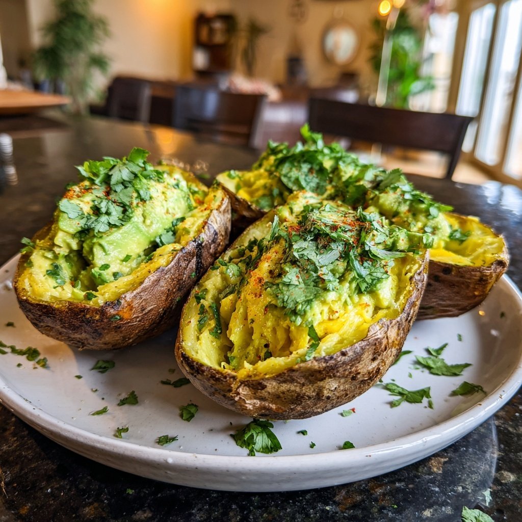 Trio de batatas de abacate recheadas