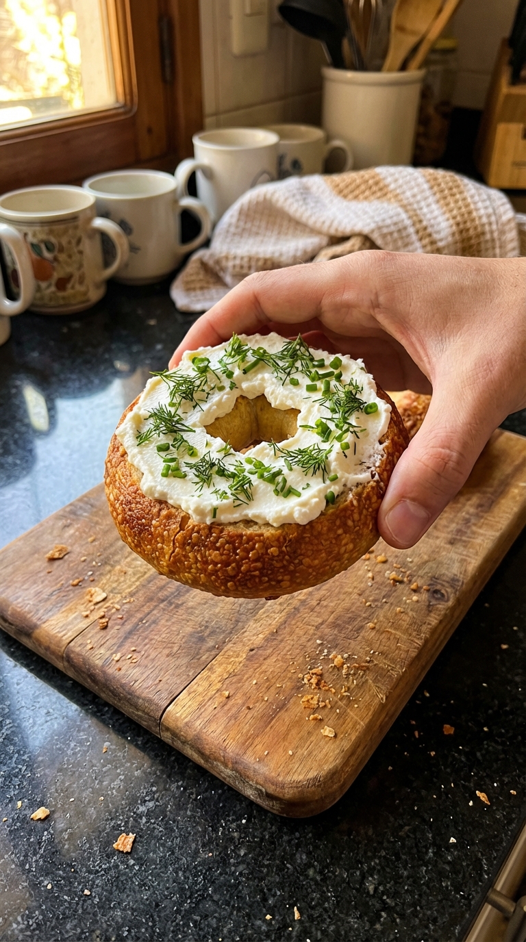 Bagels com ervas e requesón