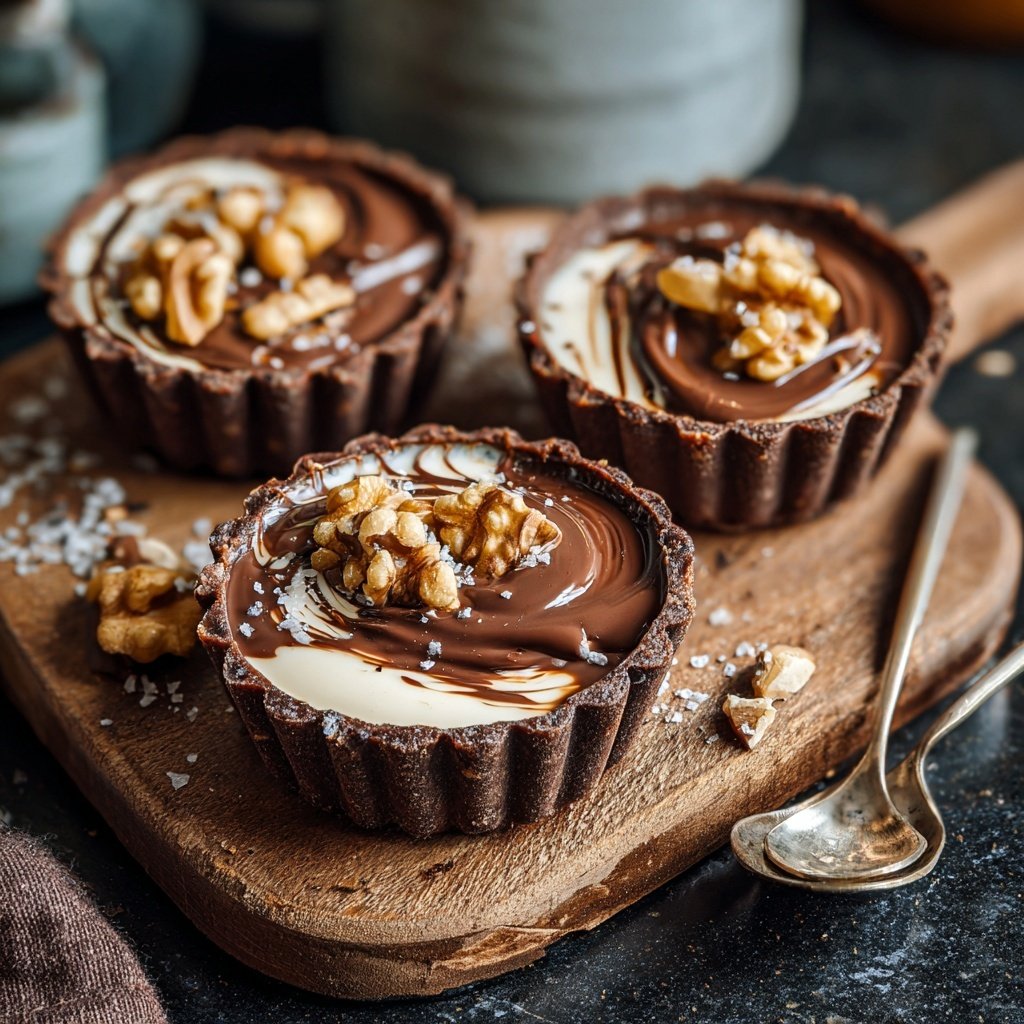 Taças de chocolate com iogurte de nozes