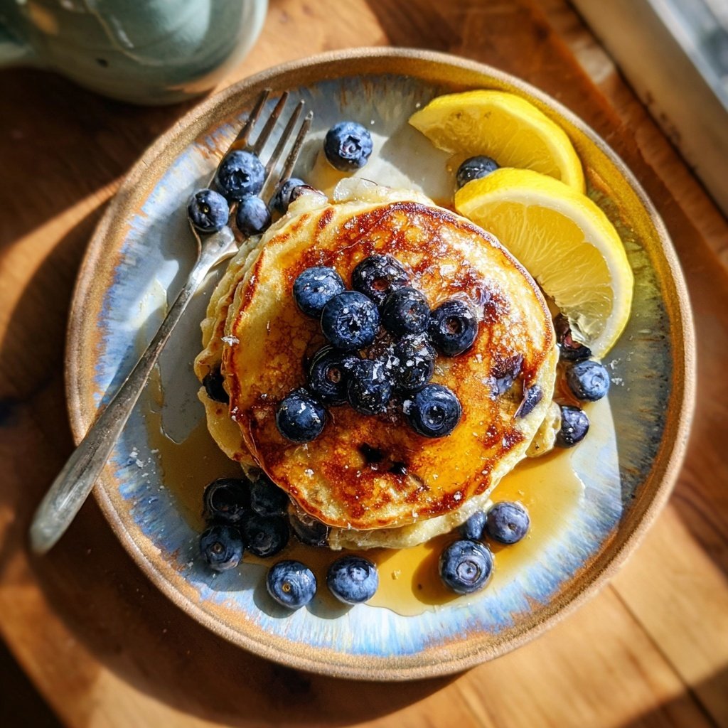 Panquecas de massa azeda limão mirtilos