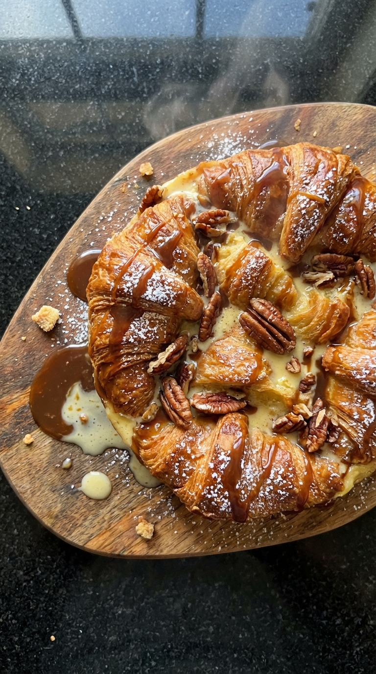 Pudim de pão croissant decadente