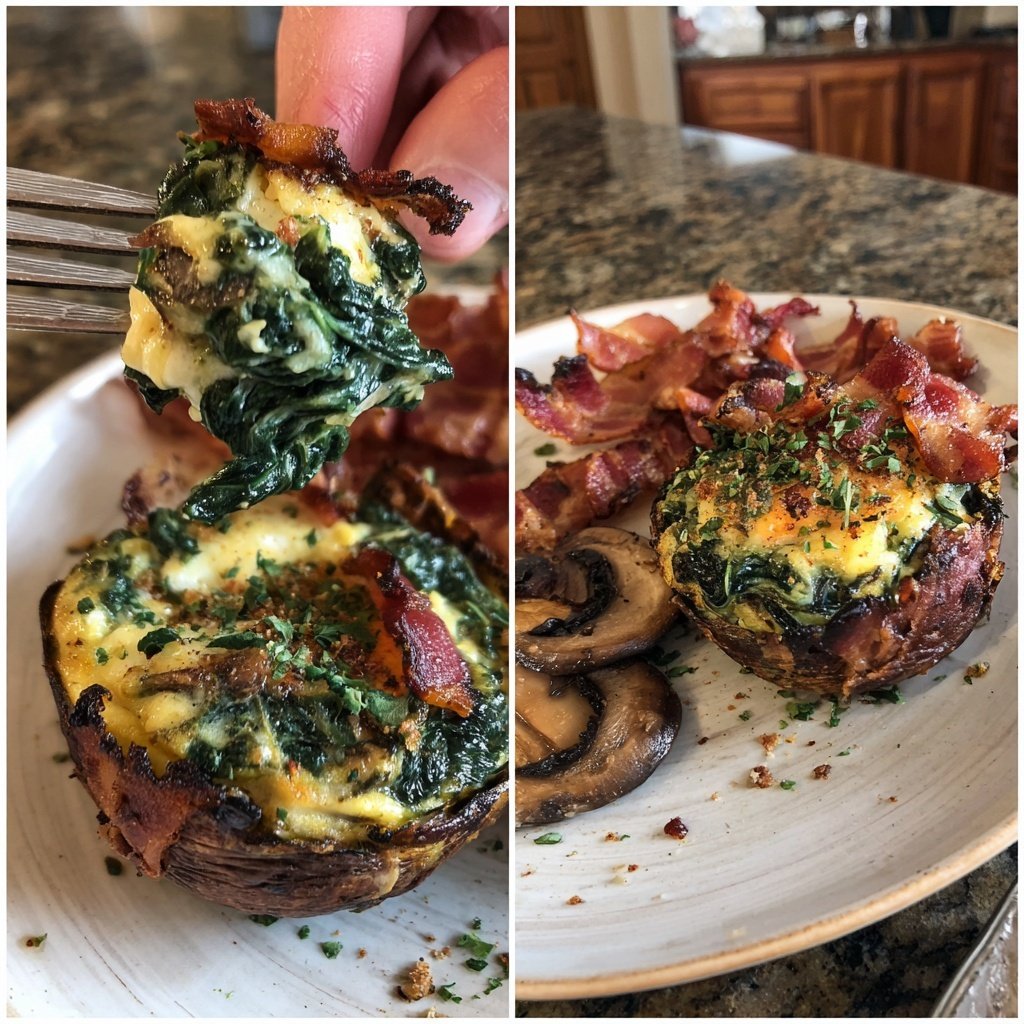 Ovos Bacon Espinafre Cogumelos Copos